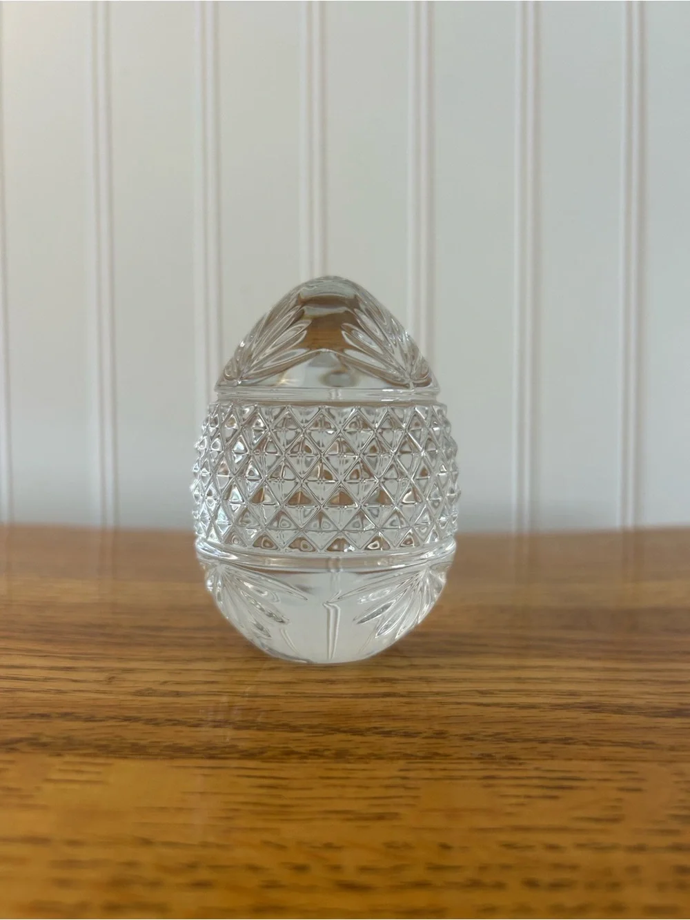 Vintage French diamond-cut lead crystal egg shaped paperweight